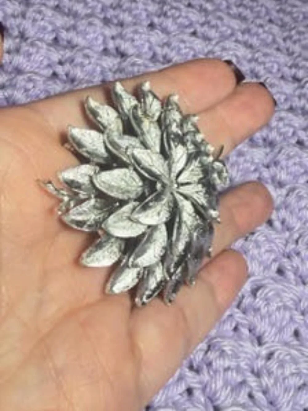 Layered Flower Brooch Vintage Silver Tone Floral Pin